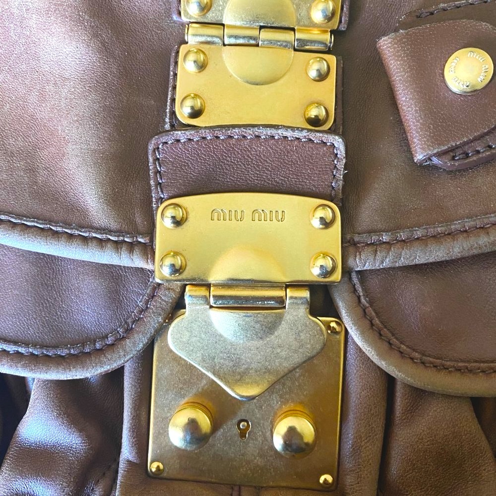Miu Miu Brown Leather Pleated Hobo Bag - Picture 3 of 7